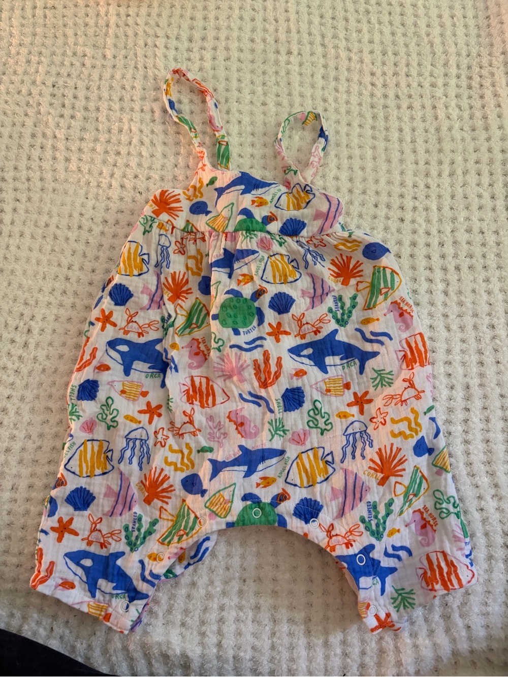 Angel Dear White Romper with Blue, Orange, Green and Pink Sea Life Print
